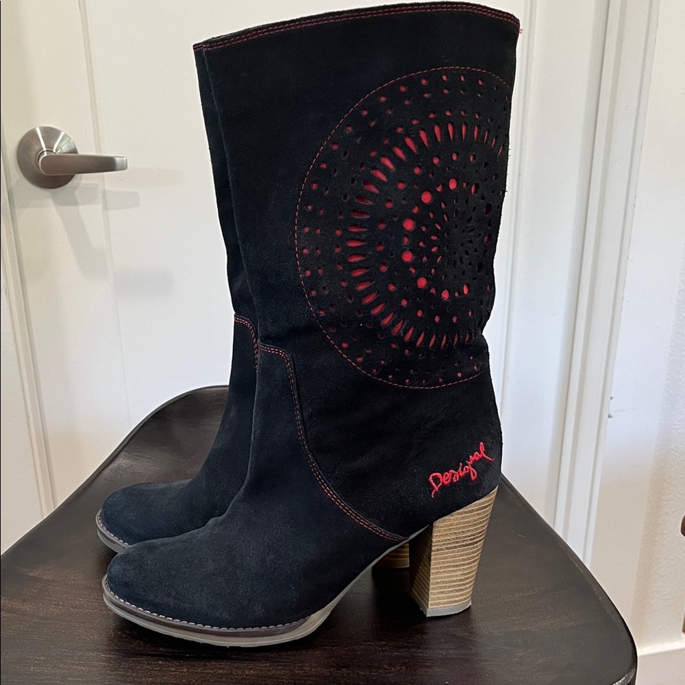 Desigual Black and Red Heeled Boots